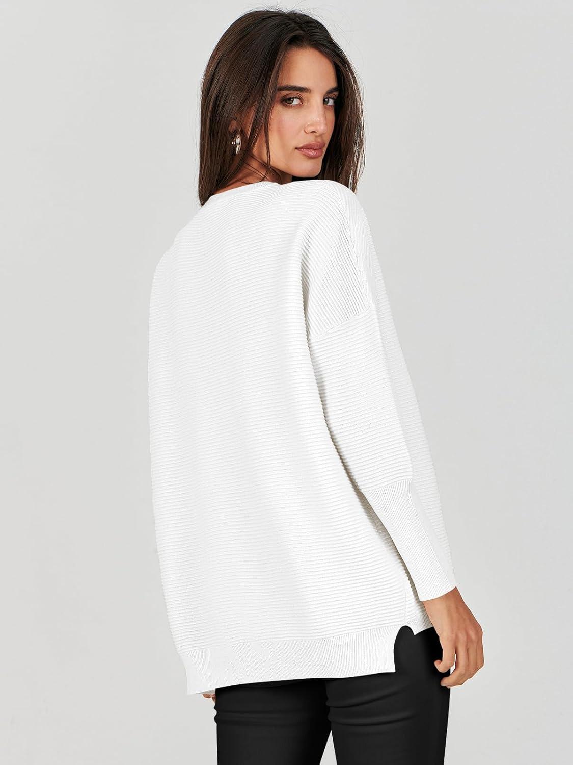 imageANRABESS Womens Oversized Batwing Long Sleeve Ribbed Knit Sweaters 2025 Fall OutfitsWhite