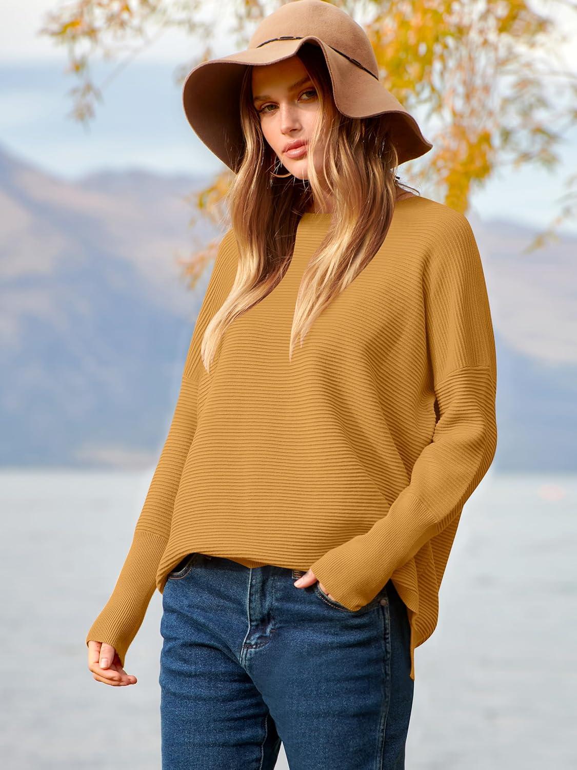 imageANRABESS Womens Oversized Batwing Long Sleeve Ribbed Knit Sweaters 2025 Fall OutfitsYellow