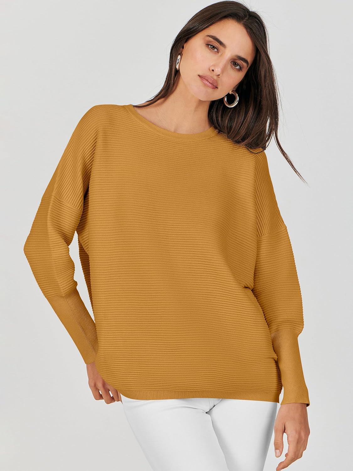 imageANRABESS Womens Oversized Batwing Long Sleeve Ribbed Knit Sweaters 2025 Fall OutfitsYellow