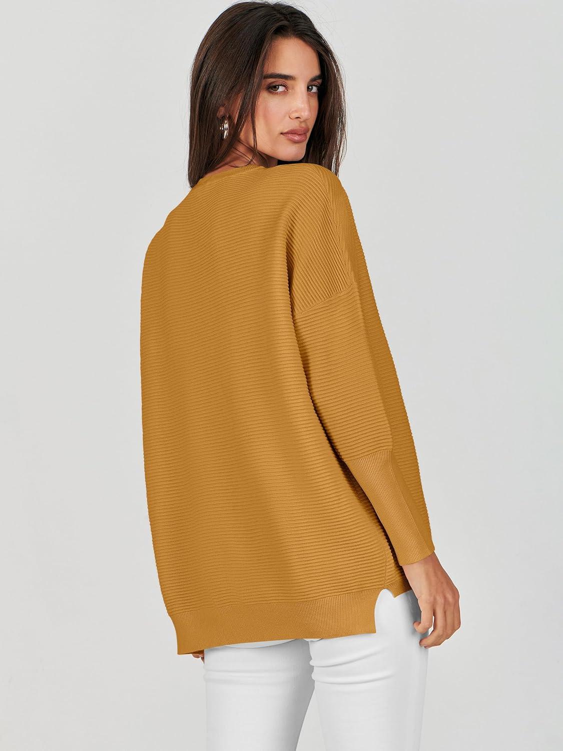 imageANRABESS Womens Oversized Batwing Long Sleeve Ribbed Knit Sweaters 2025 Fall OutfitsYellow
