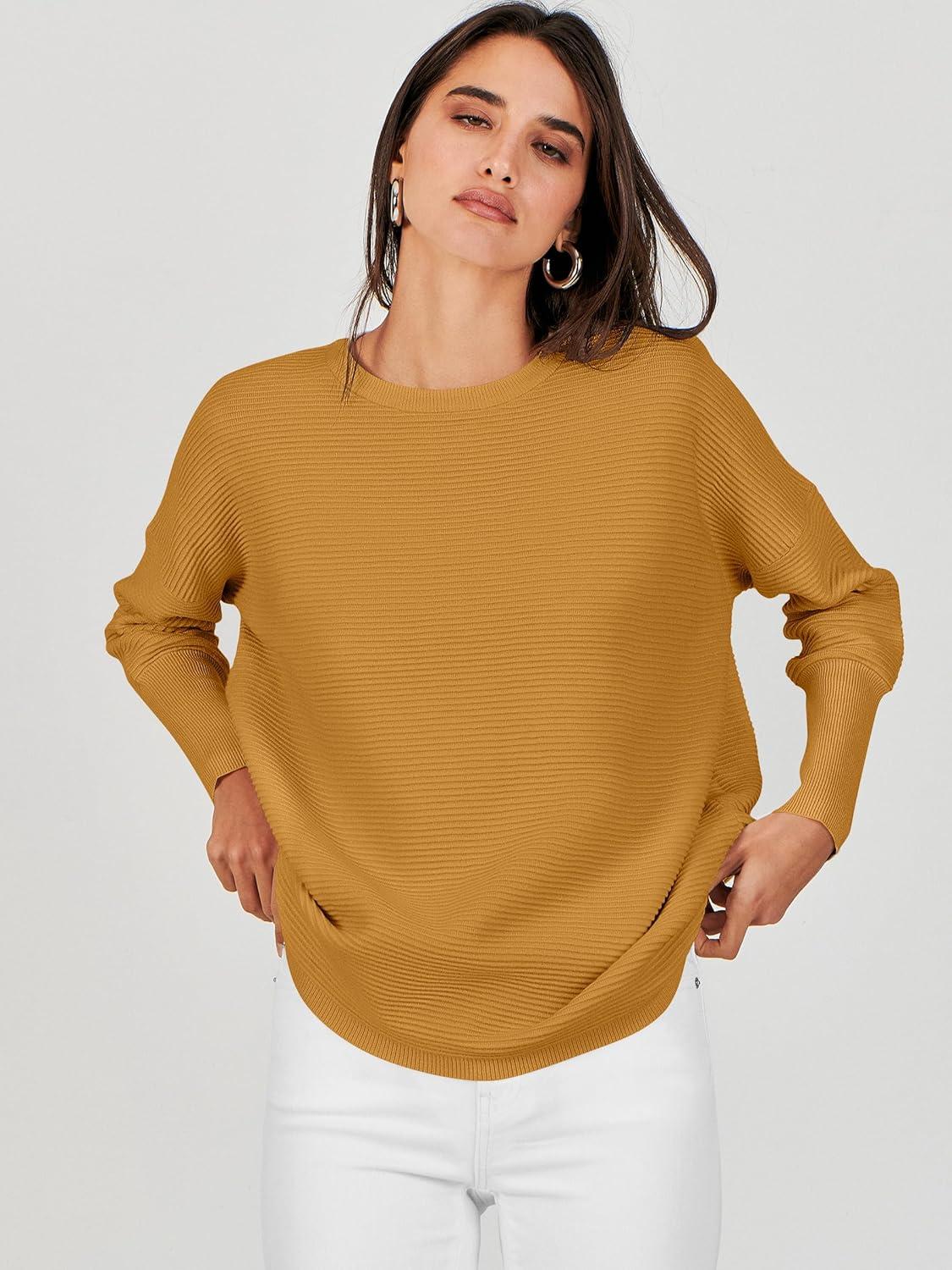 imageANRABESS Womens Oversized Batwing Long Sleeve Ribbed Knit Sweaters 2025 Fall OutfitsYellow