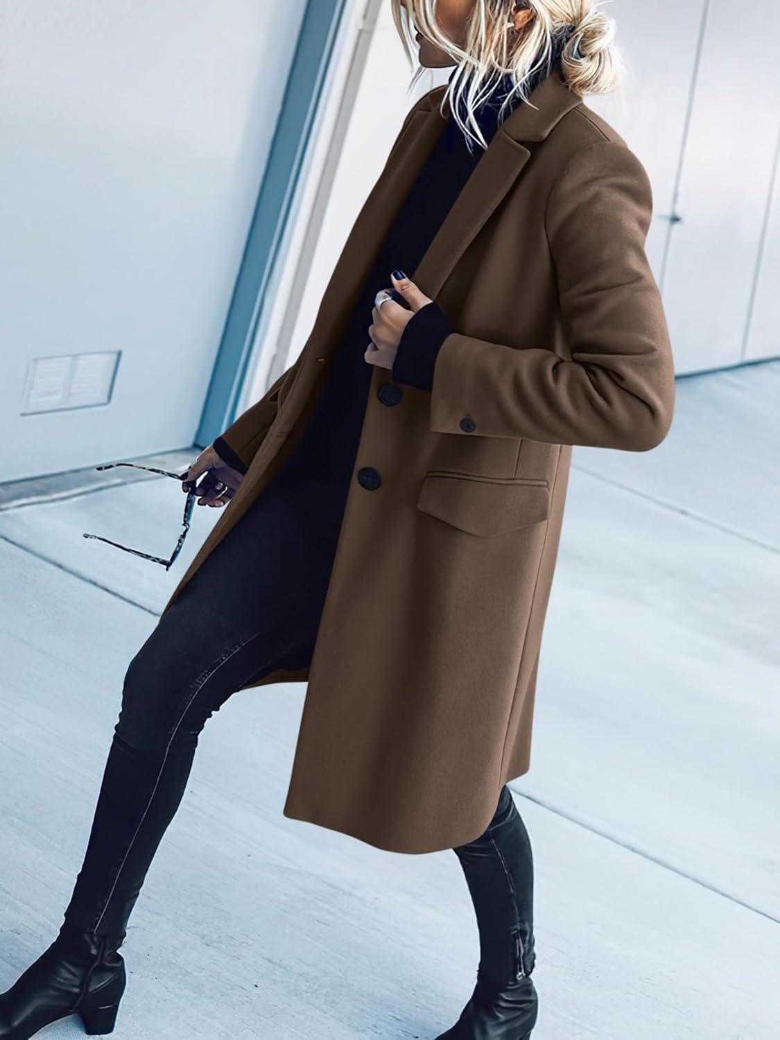 imageANRABESS Womens Peacoat Notched Lapel Collar SingleBreasted Trench Coats Loose Casual Long Jacket 2025 Fall Winter OuterwearBrown