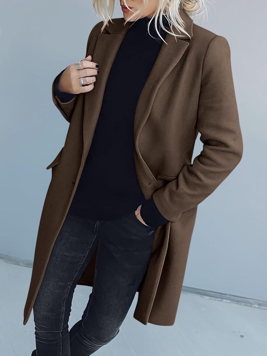 imageANRABESS Womens Peacoat Notched Lapel Collar SingleBreasted Trench Coats Loose Casual Long Jacket 2025 Fall Winter OuterwearBrown