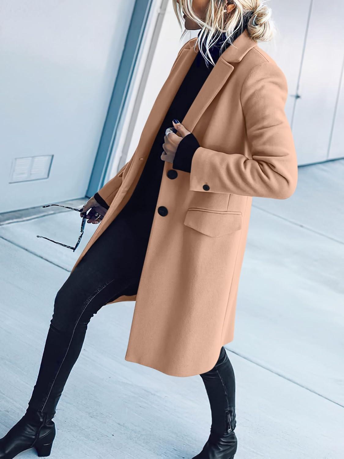 imageANRABESS Womens Peacoat Notched Lapel Collar SingleBreasted Trench Coats Loose Casual Long Jacket 2025 Fall Winter OuterwearLight Brown