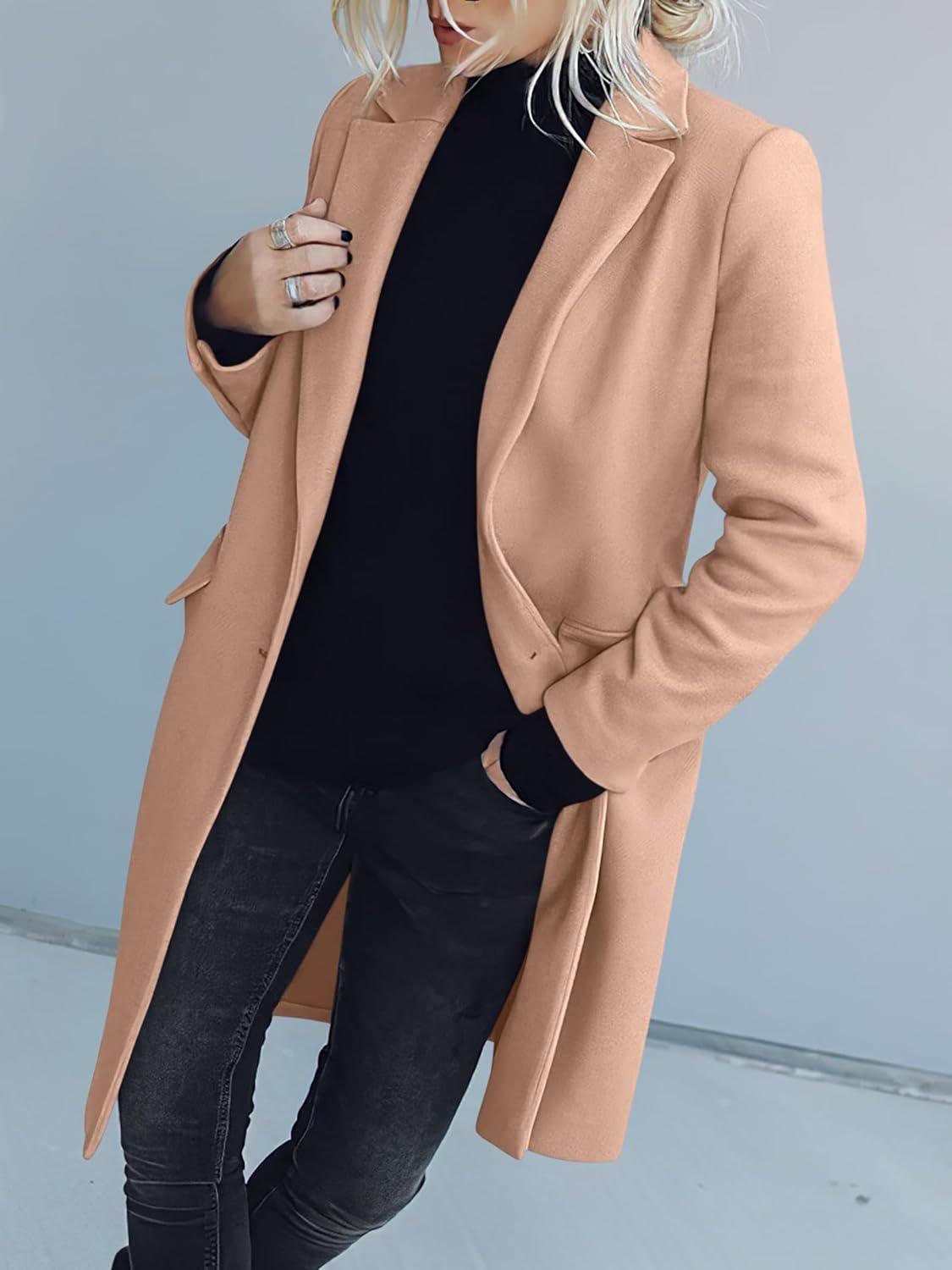 imageANRABESS Womens Peacoat Notched Lapel Collar SingleBreasted Trench Coats Loose Casual Long Jacket 2025 Fall Winter OuterwearLight Brown