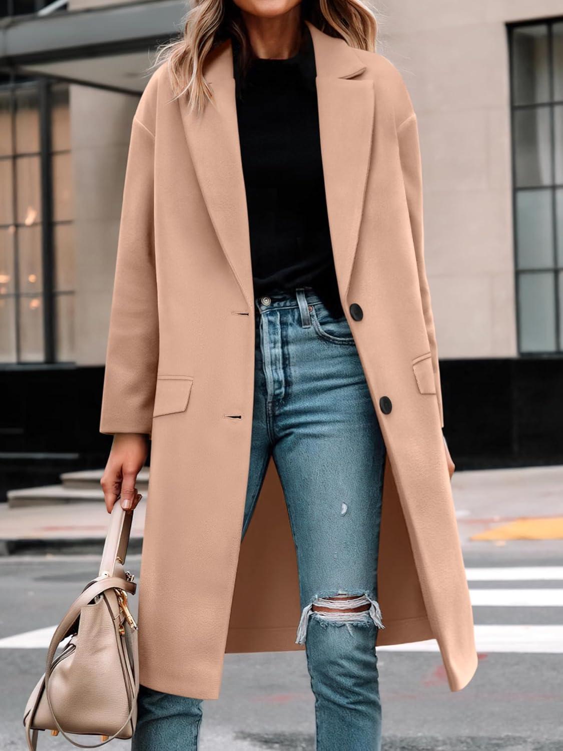 imageANRABESS Womens Peacoat Notched Lapel Collar SingleBreasted Trench Coats Loose Casual Long Jacket 2025 Fall Winter OuterwearLight Brown
