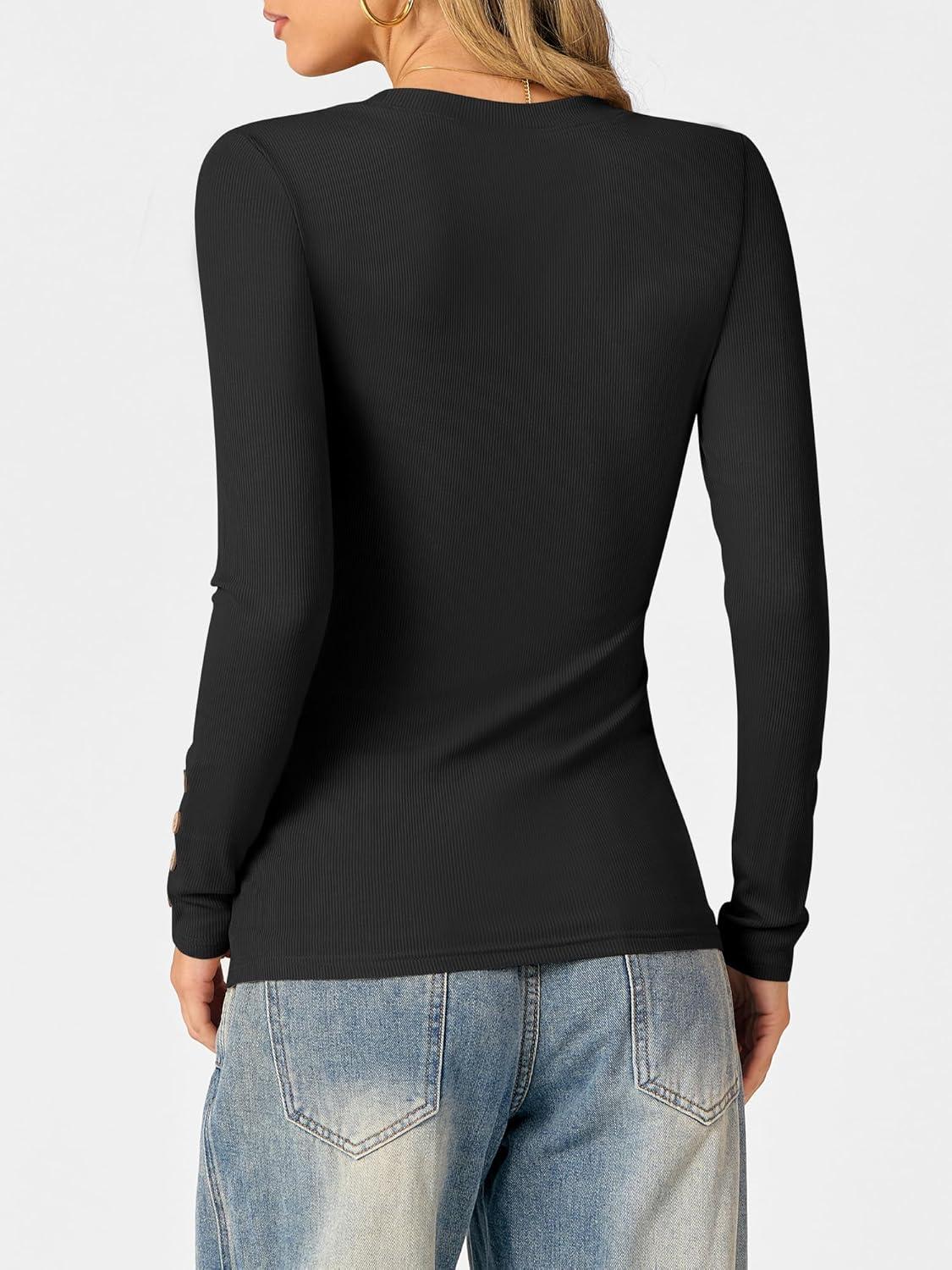 imageANRABESS Womens Ribbed Long Sleeve Tops Slim Fitted Dressy Shirts Basic Tee Tshirts 2025 Fall Fasion Outfits with ButtonsBlack