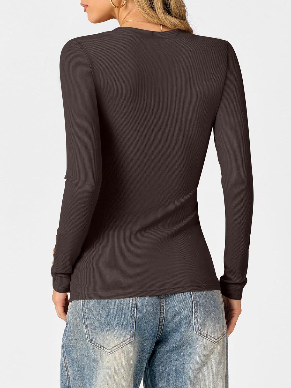 imageANRABESS Womens Ribbed Long Sleeve Tops Slim Fitted Dressy Shirts Basic Tee Tshirts 2025 Fall Fasion Outfits with ButtonsCoffee