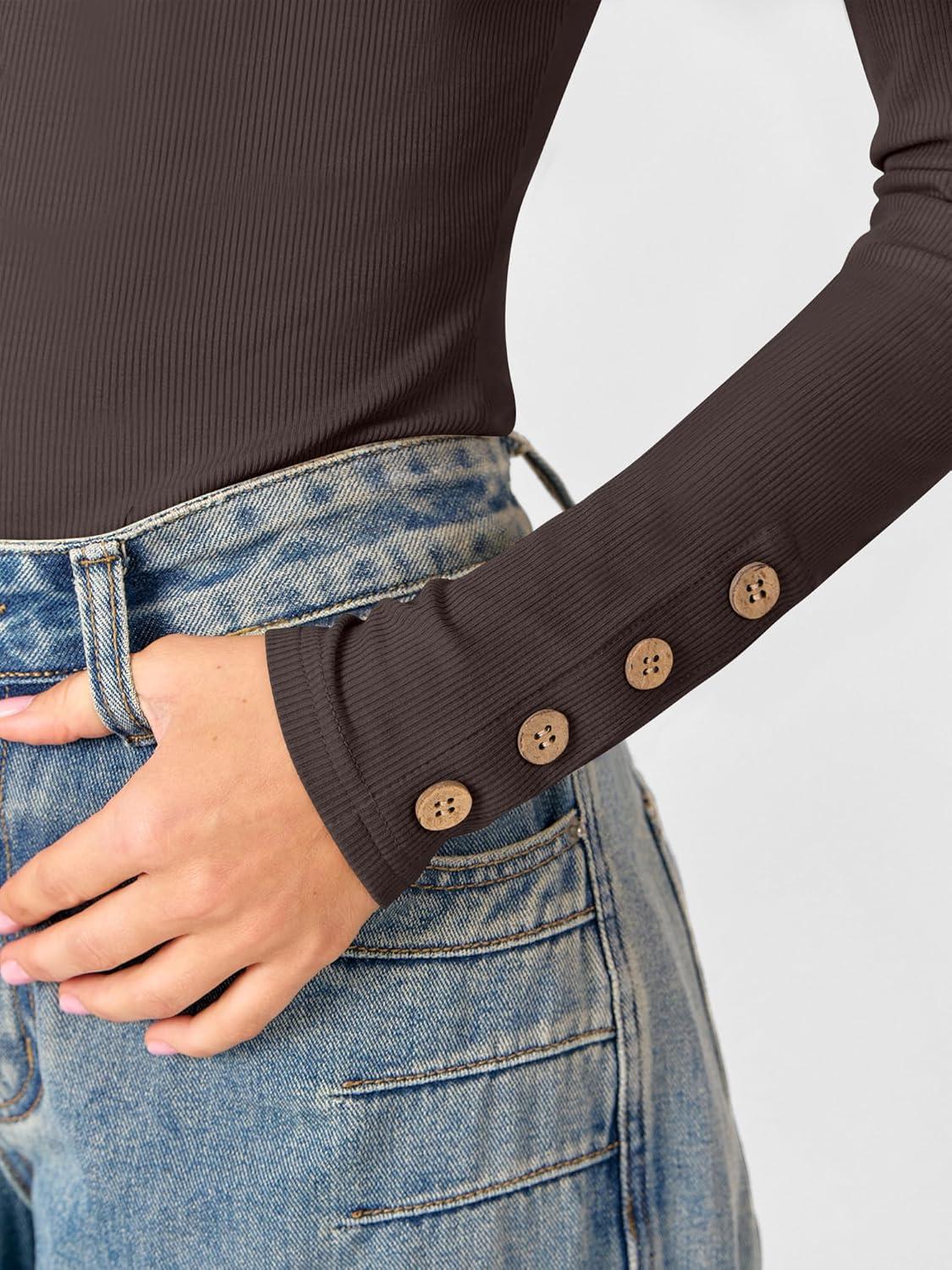 imageANRABESS Womens Ribbed Long Sleeve Tops Slim Fitted Dressy Shirts Basic Tee Tshirts 2025 Fall Fasion Outfits with ButtonsCoffee