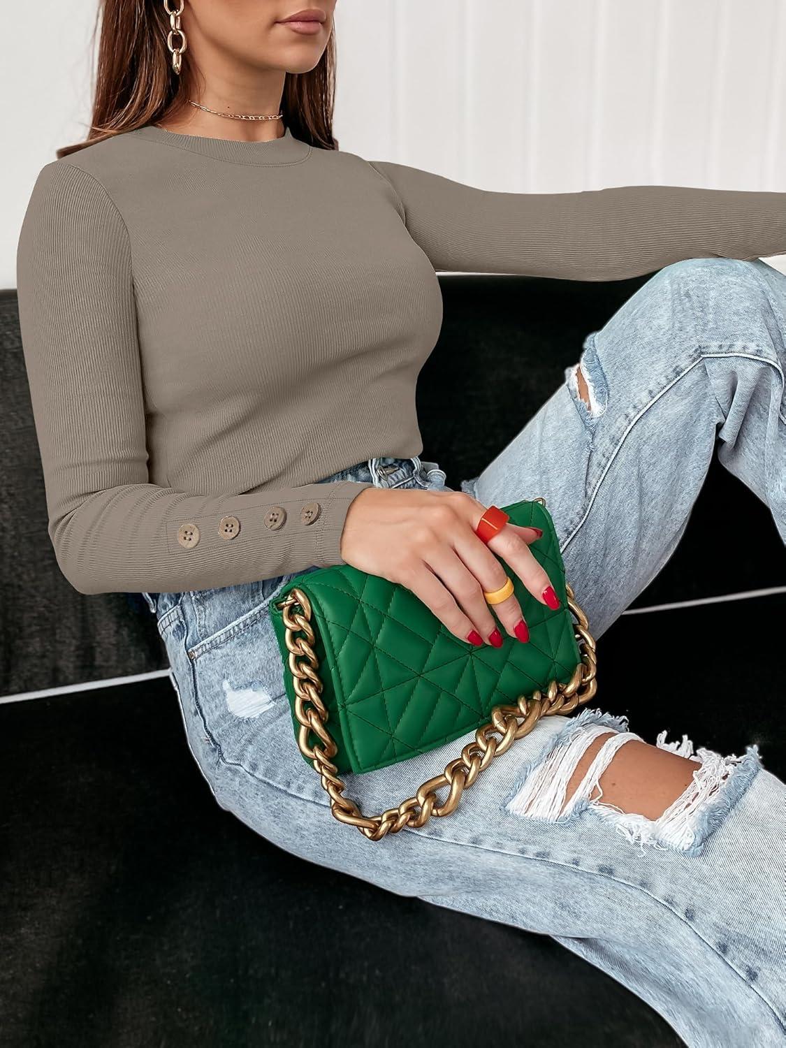 imageANRABESS Womens Ribbed Long Sleeve Tops Slim Fitted Dressy Shirts Basic Tee Tshirts 2025 Fall Fasion Outfits with ButtonsLight Khaki