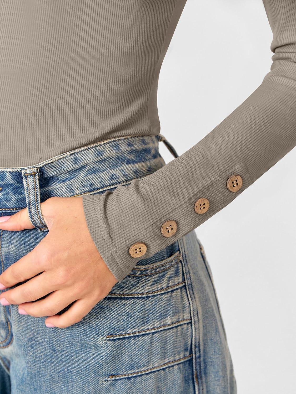 imageANRABESS Womens Ribbed Long Sleeve Tops Slim Fitted Dressy Shirts Basic Tee Tshirts 2025 Fall Fasion Outfits with ButtonsLight Khaki