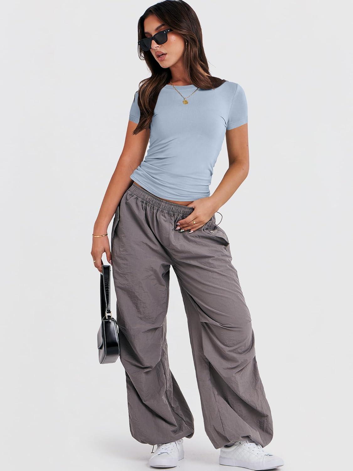 imageANRABESS Womens Short Sleeve Summer T Shirts Crew Neck Slim Fit Basic Tees 2026 Crop Tops Y2k Clothes OutfitsHaze Blue