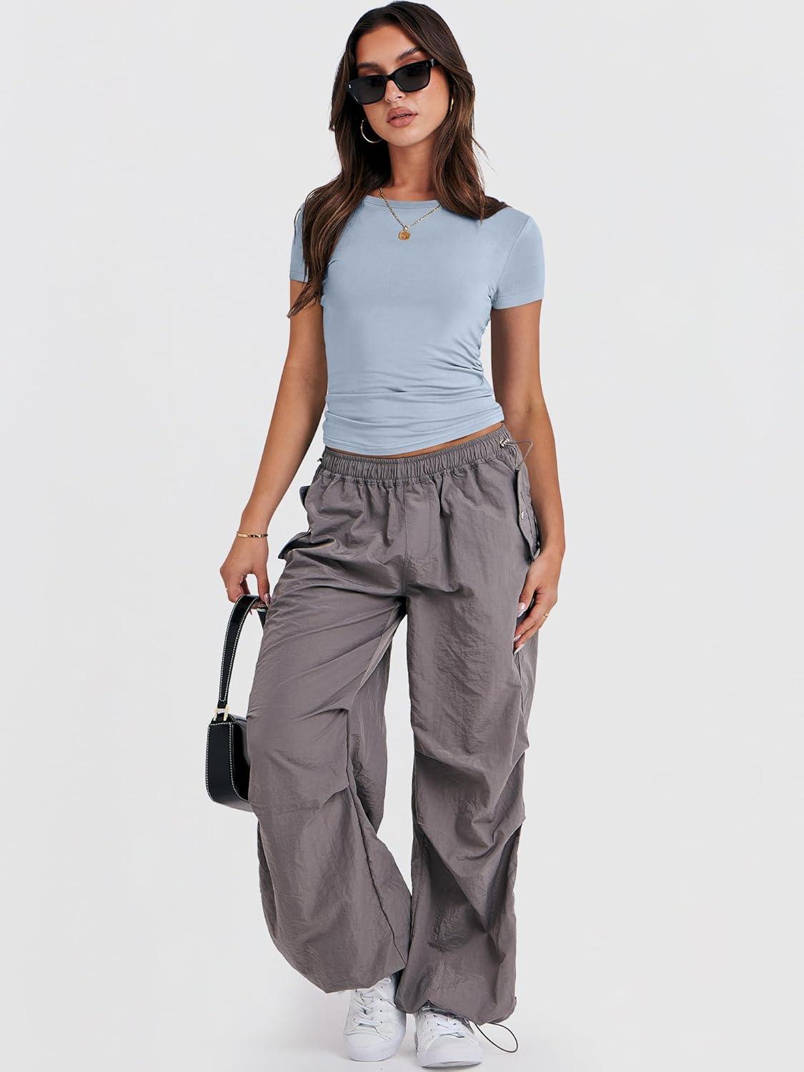 imageANRABESS Womens Short Sleeve Summer T Shirts Crew Neck Slim Fit Basic Tees 2026 Crop Tops Y2k Clothes OutfitsHaze Blue