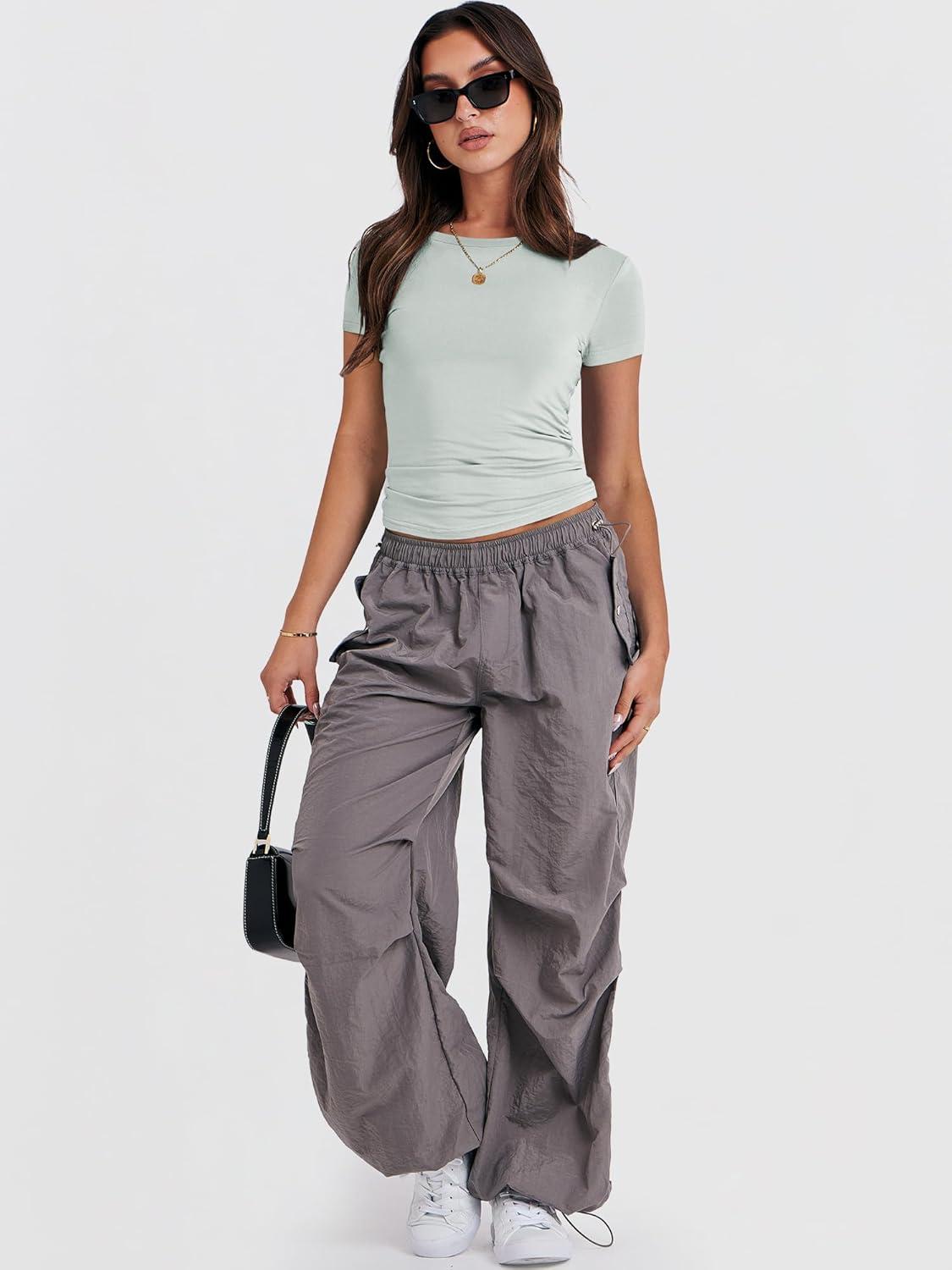 imageANRABESS Womens Short Sleeve Summer T Shirts Crew Neck Slim Fit Basic Tees 2026 Crop Tops Y2k Clothes OutfitsLight Green