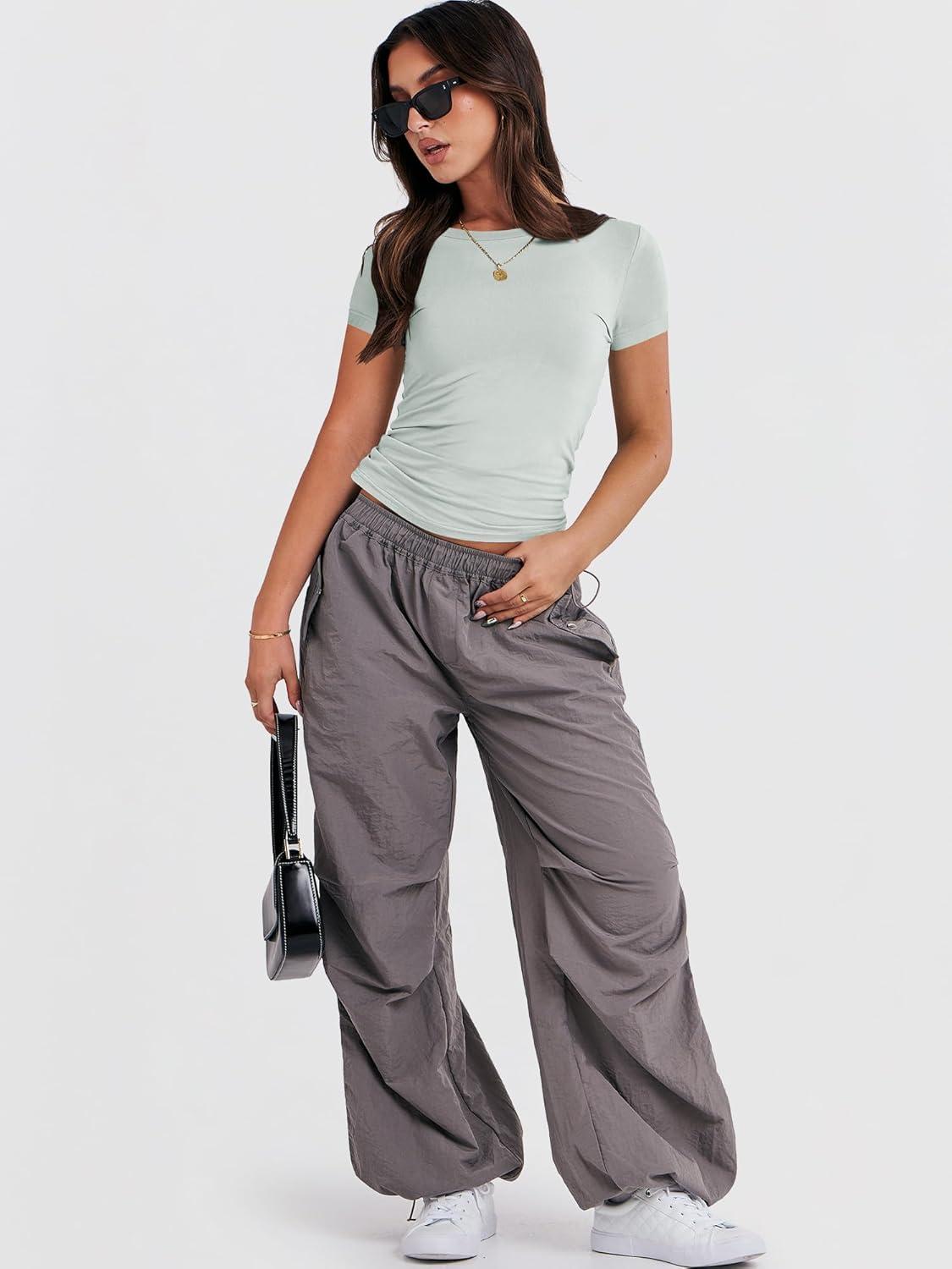 imageANRABESS Womens Short Sleeve Summer T Shirts Crew Neck Slim Fit Basic Tees 2026 Crop Tops Y2k Clothes OutfitsLight Green