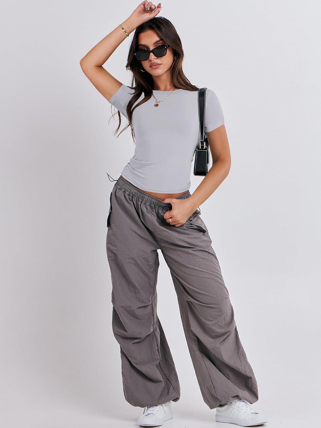 imageANRABESS Womens Short Sleeve Summer T Shirts Crew Neck Slim Fit Basic Tees 2026 Crop Tops Y2k Clothes OutfitsLight Grey