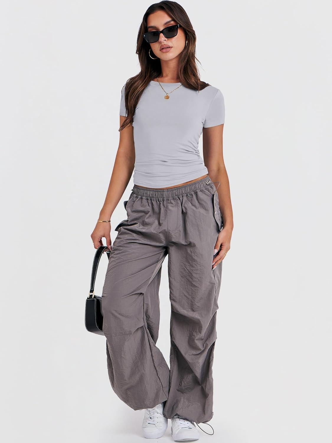 imageANRABESS Womens Short Sleeve Summer T Shirts Crew Neck Slim Fit Basic Tees 2026 Crop Tops Y2k Clothes OutfitsLight Grey