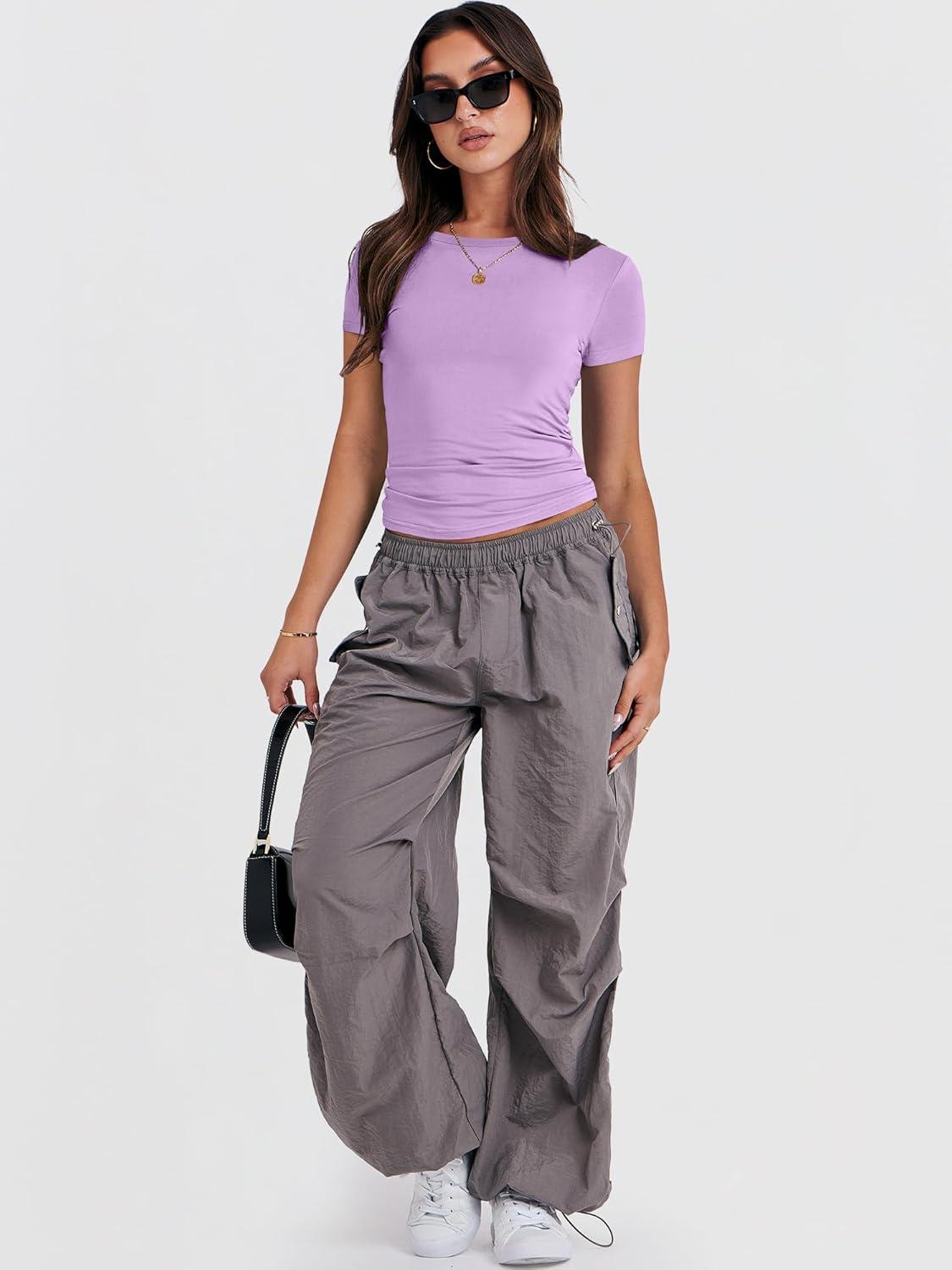 imageANRABESS Womens Short Sleeve Summer T Shirts Crew Neck Slim Fit Basic Tees 2026 Crop Tops Y2k Clothes OutfitsPurple