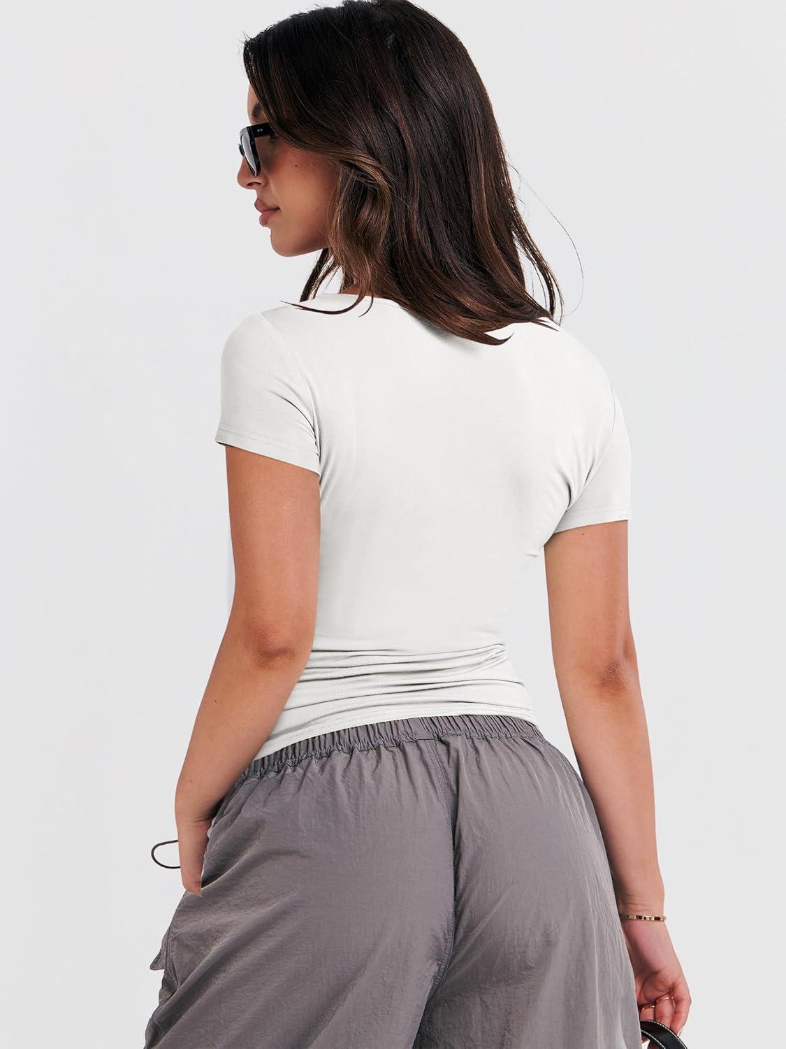 imageANRABESS Womens Short Sleeve Summer T Shirts Crew Neck Slim Fit Basic Tees 2026 Crop Tops Y2k Clothes OutfitsWhite