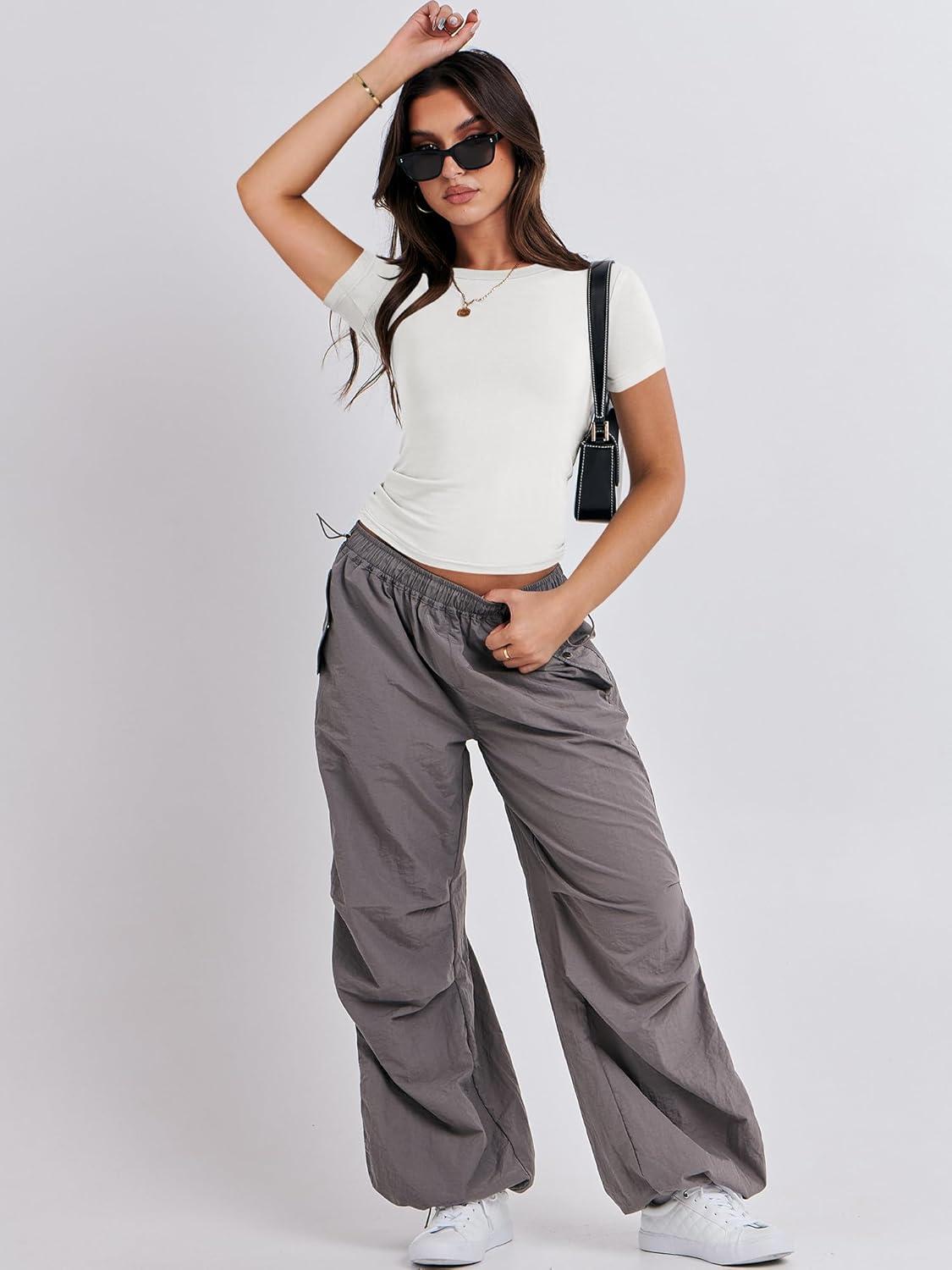 imageANRABESS Womens Short Sleeve Summer T Shirts Crew Neck Slim Fit Basic Tees 2026 Crop Tops Y2k Clothes OutfitsWhite