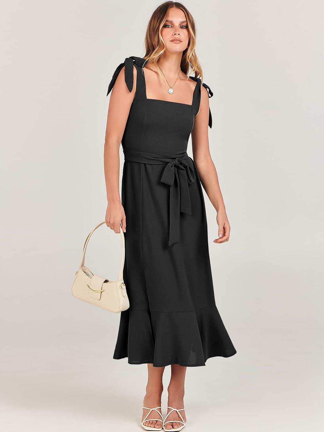 imageANRABESS Womens Square Neck Ruffle Split Midi Elegant Formal Wedding Guest Cocktail Bridesmaid Graduation Party DressesBlack