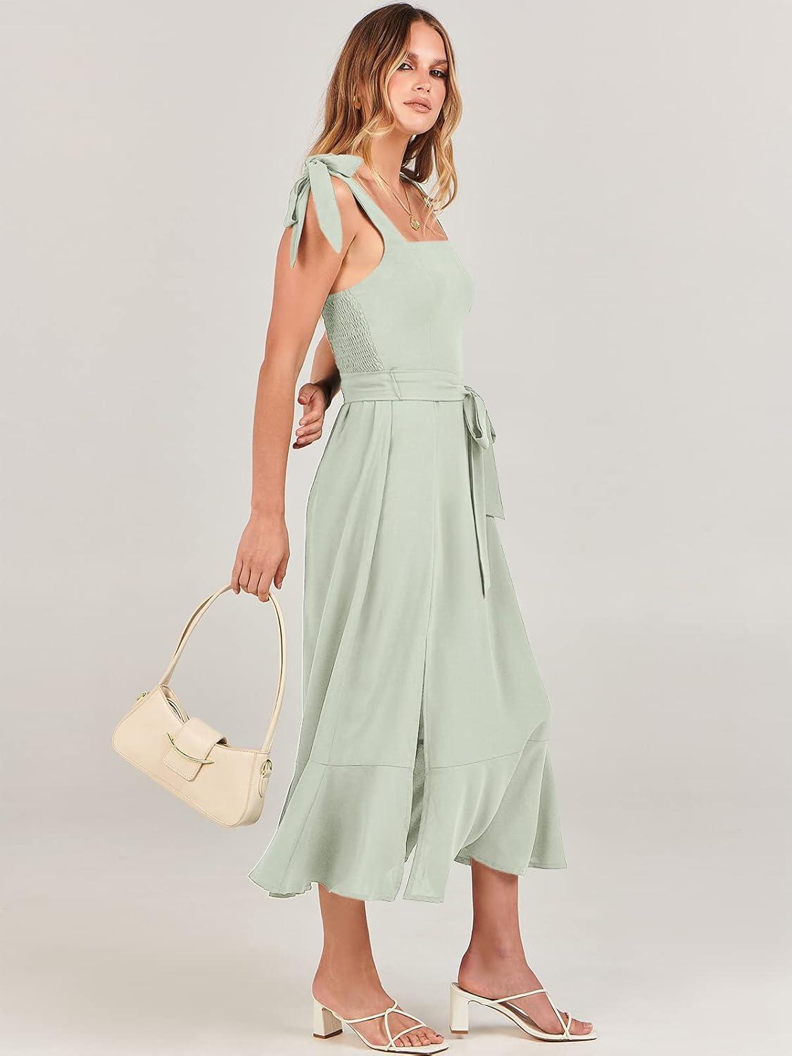 imageANRABESS Womens Square Neck Ruffle Split Midi Elegant Formal Wedding Guest Cocktail Bridesmaid Graduation Party DressesCyan