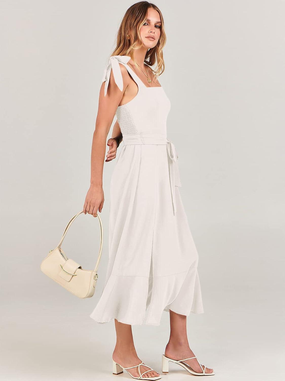 imageANRABESS Womens Square Neck Ruffle Split Midi Elegant Formal Wedding Guest Cocktail Bridesmaid Graduation Party DressesWhite