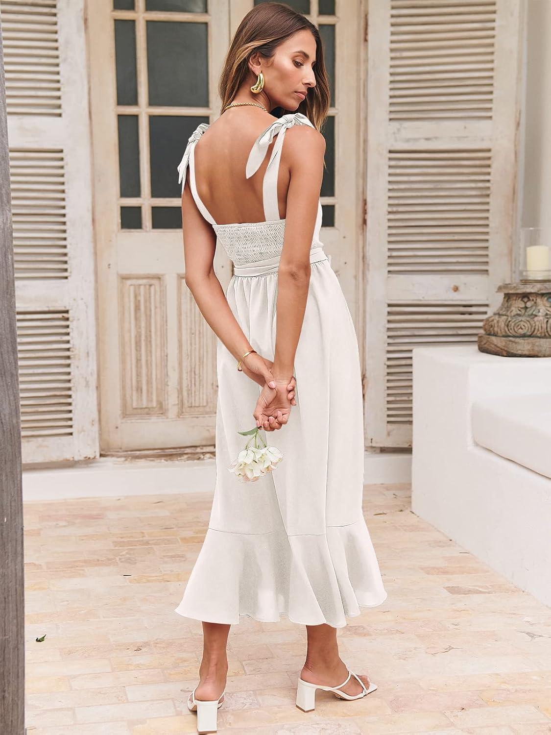 imageANRABESS Womens Square Neck Ruffle Split Midi Elegant Formal Wedding Guest Cocktail Bridesmaid Graduation Party DressesWhite