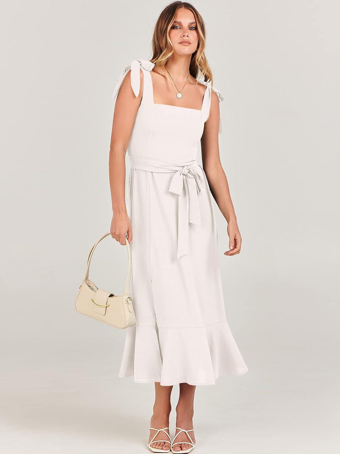 imageANRABESS Womens Square Neck Ruffle Split Midi Elegant Formal Wedding Guest Cocktail Bridesmaid Graduation Party DressesWhite