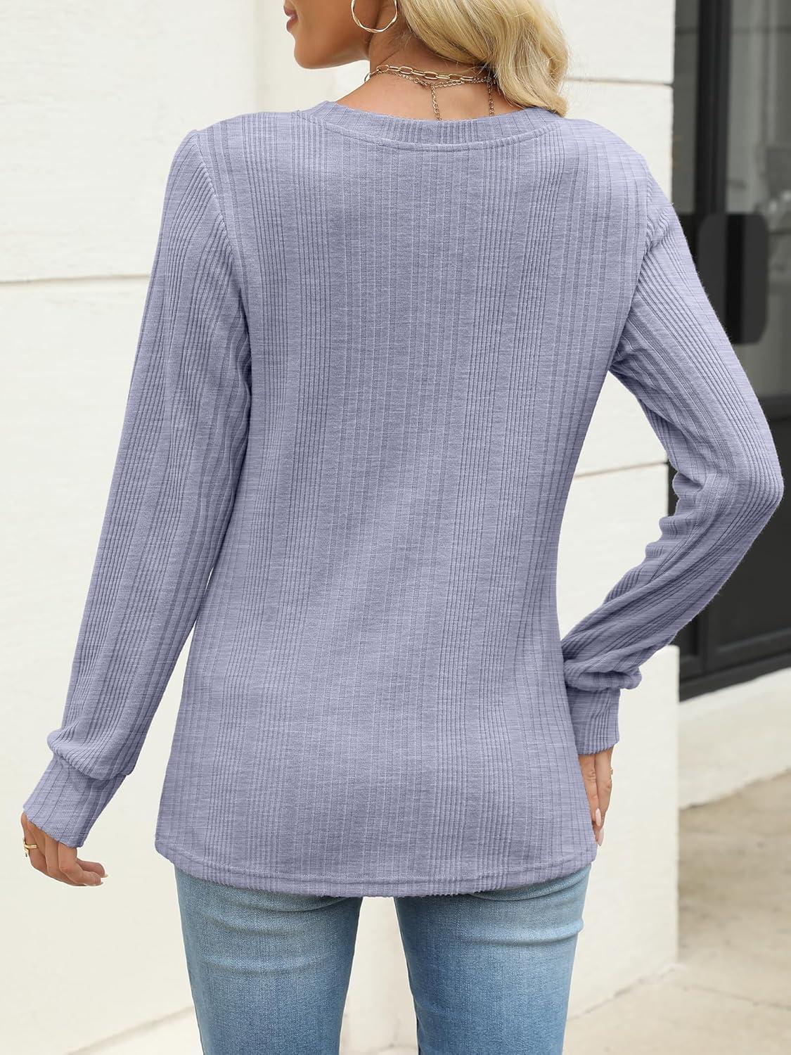 imageANRABESS Womens V Neck Sweaters 2025 Fall Long Sleeve Shirts Lightweight Ribbed Knit Basic Casual Office Work Tunic TopsBlue