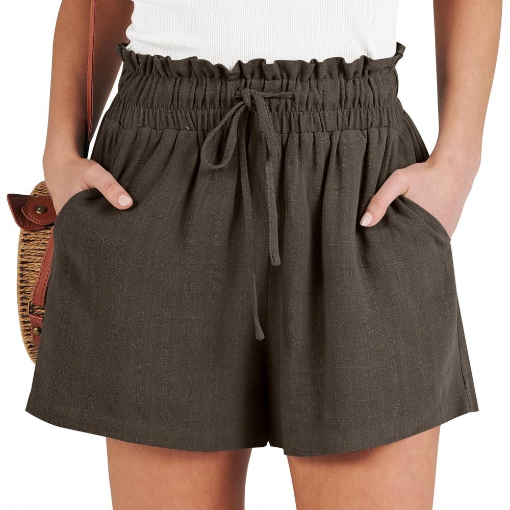 imageANRABESS Linen Shorts for Women Summer Casual Wide Leg Loose High Waist Drawstring Dressy Beach Shorts 2025 Comfy ClothesCoffee