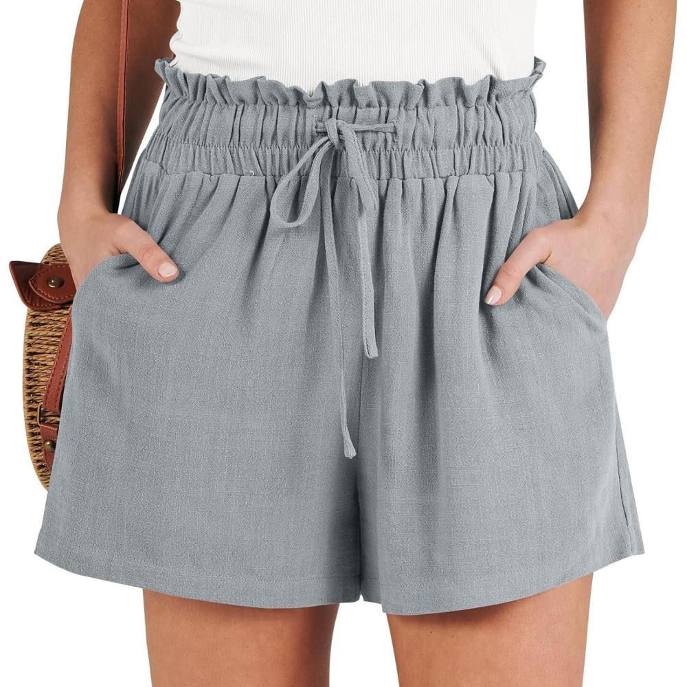 imageANRABESS Linen Shorts for Women Summer Casual Wide Leg Loose High Waist Drawstring Dressy Beach Shorts 2025 Comfy ClothesLight Grey