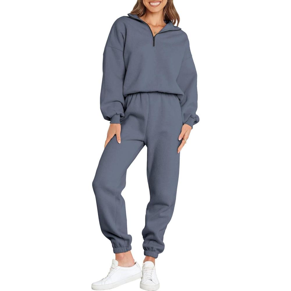 imageANRABESS Women 2 Piece Outfits Sweatsuit Oversized Half Zip Sweatshirt Jogger Sweatpants Tracksuit Lounge Set 2025 ClothesDark Grey