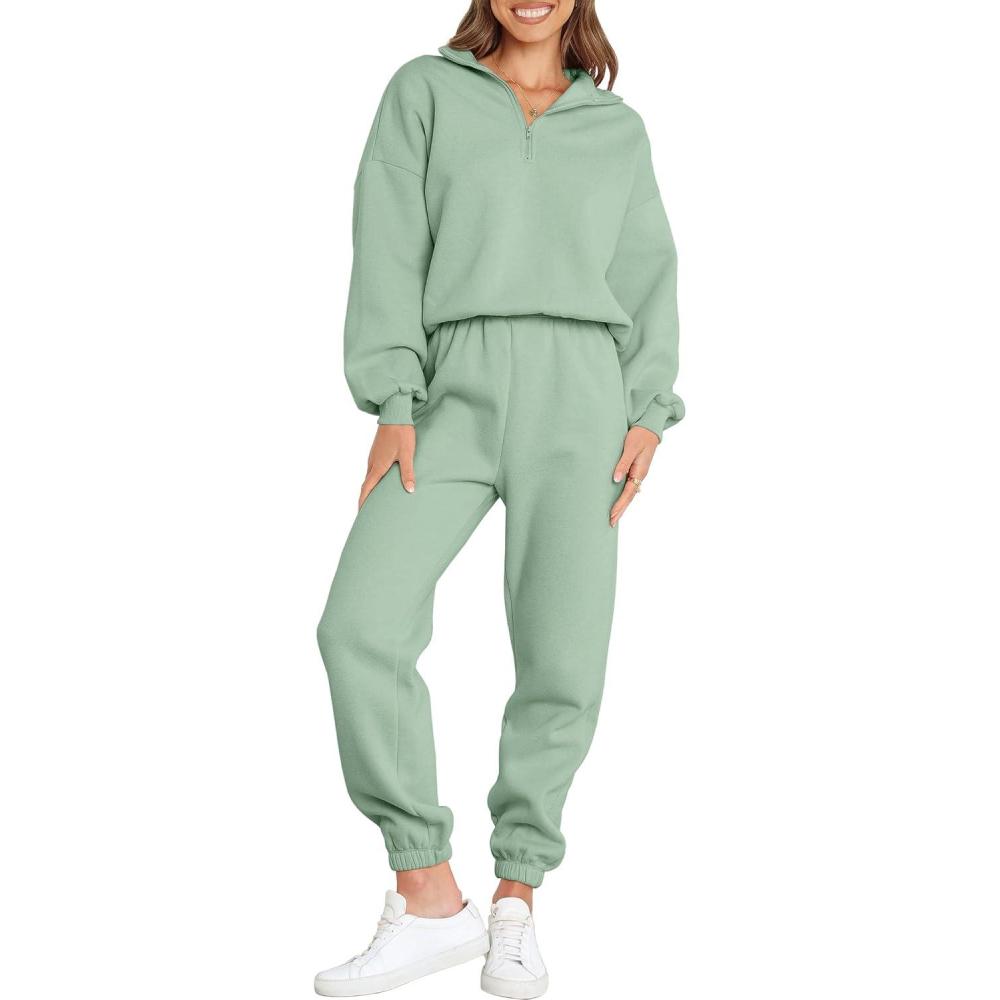 imageANRABESS Women 2 Piece Outfits Sweatsuit Oversized Half Zip Sweatshirt Jogger Sweatpants Tracksuit Lounge Set 2025 ClothesGreen