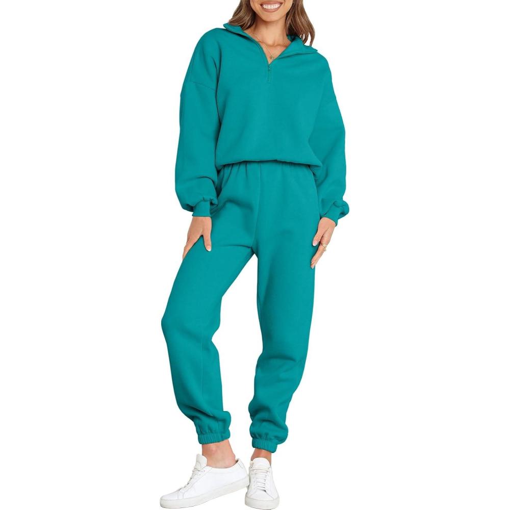 imageANRABESS Women 2 Piece Outfits Sweatsuit Oversized Half Zip Sweatshirt Jogger Sweatpants Tracksuit Lounge Set 2025 ClothesLake