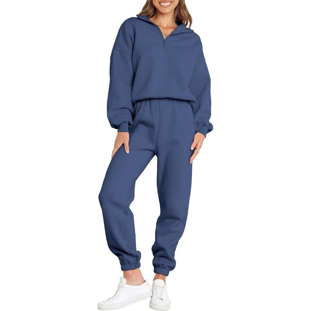 imageANRABESS Women 2 Piece Outfits Sweatsuit Oversized Half Zip Sweatshirt Jogger Sweatpants Tracksuit Lounge Set 2025 ClothesNavy Blue