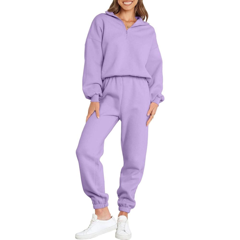 imageANRABESS Women 2 Piece Outfits Sweatsuit Oversized Half Zip Sweatshirt Jogger Sweatpants Tracksuit Lounge Set 2025 ClothesPurple