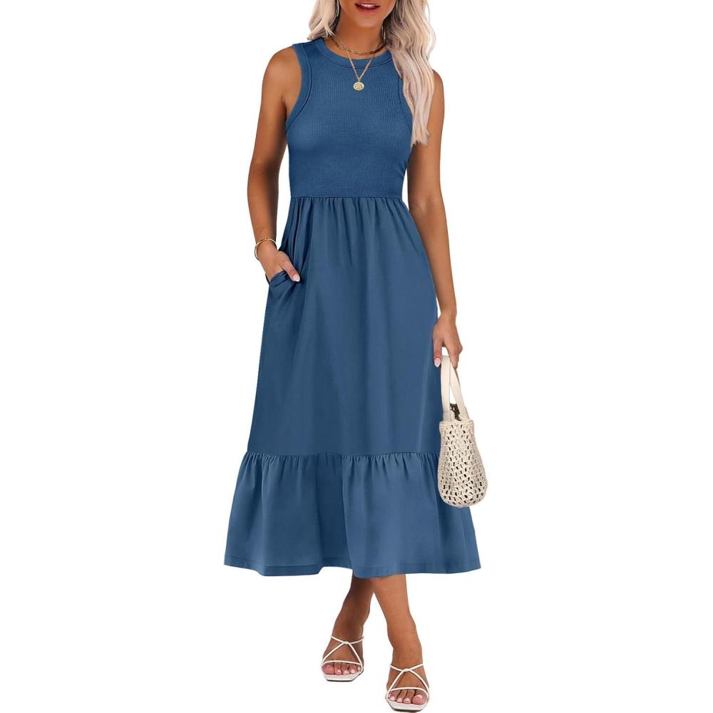 imageANRABESS Women Midi Dresses 2025 Summer Casual Sleeveless Sundress High Neck Tank Top Racerback Flowy Beach Dress  PocketsBlue