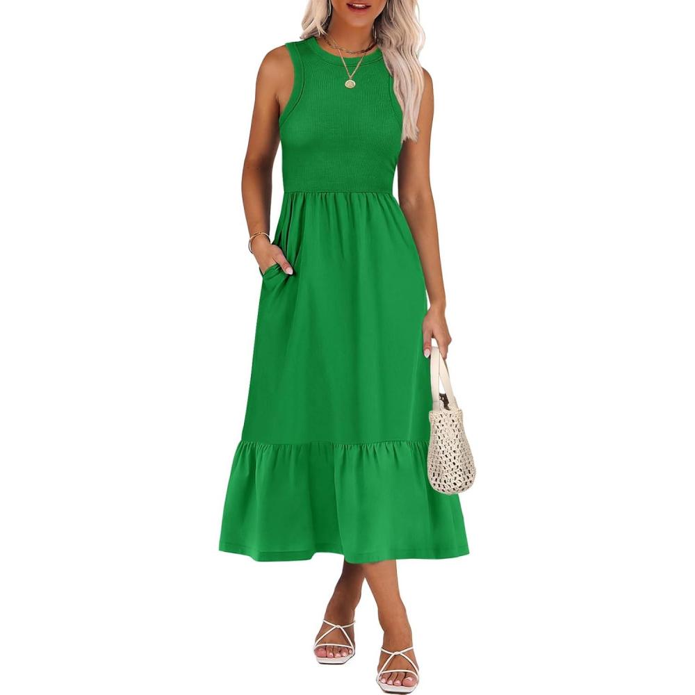 imageANRABESS Women Midi Dresses 2025 Summer Casual Sleeveless Sundress High Neck Tank Top Racerback Flowy Beach Dress PocketsGreen
