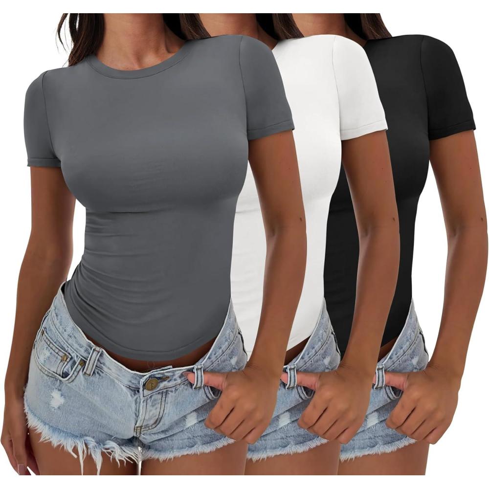 imageANRABESS Womens 3 Pack Short Sleeve Shirts 2025 Crop Tops Tight Fitted Basic Tees Workout T Shirts Y2k Clothes Summer OutfitBlackwhitedeep Grey