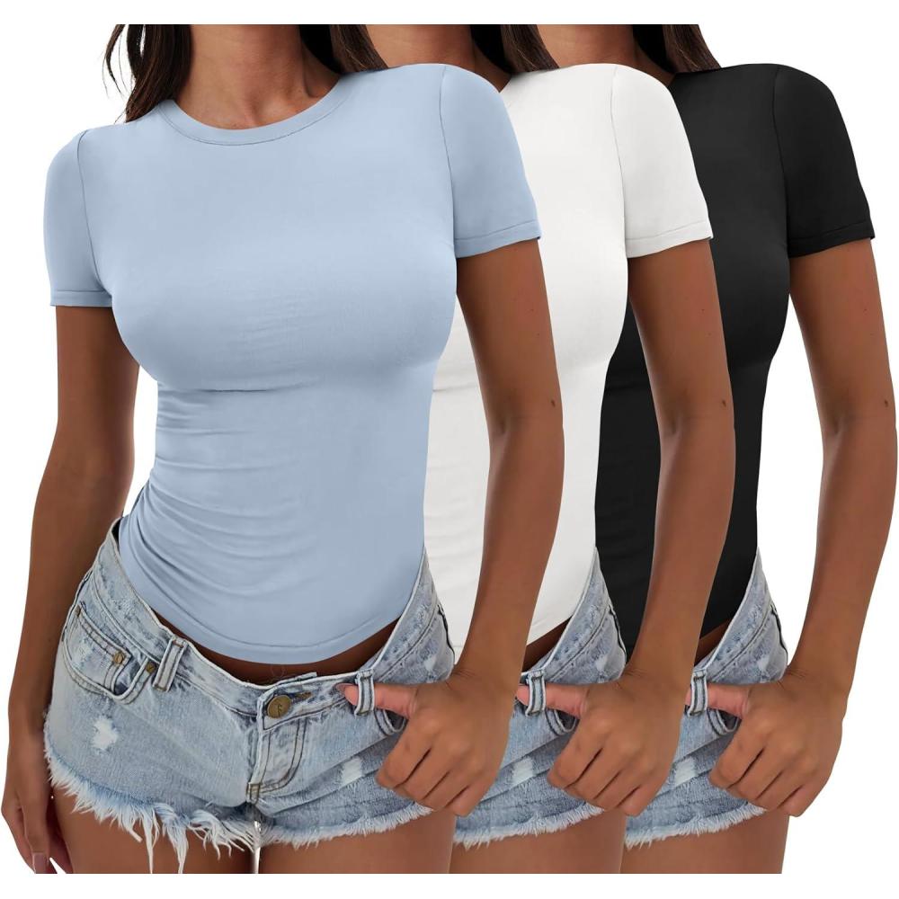 imageANRABESS Womens 3 Pack Short Sleeve Shirts 2025 Crop Tops Tight Fitted Basic Tees Workout T Shirts Y2k Clothes Summer OutfitBlackwhitehaze Blue