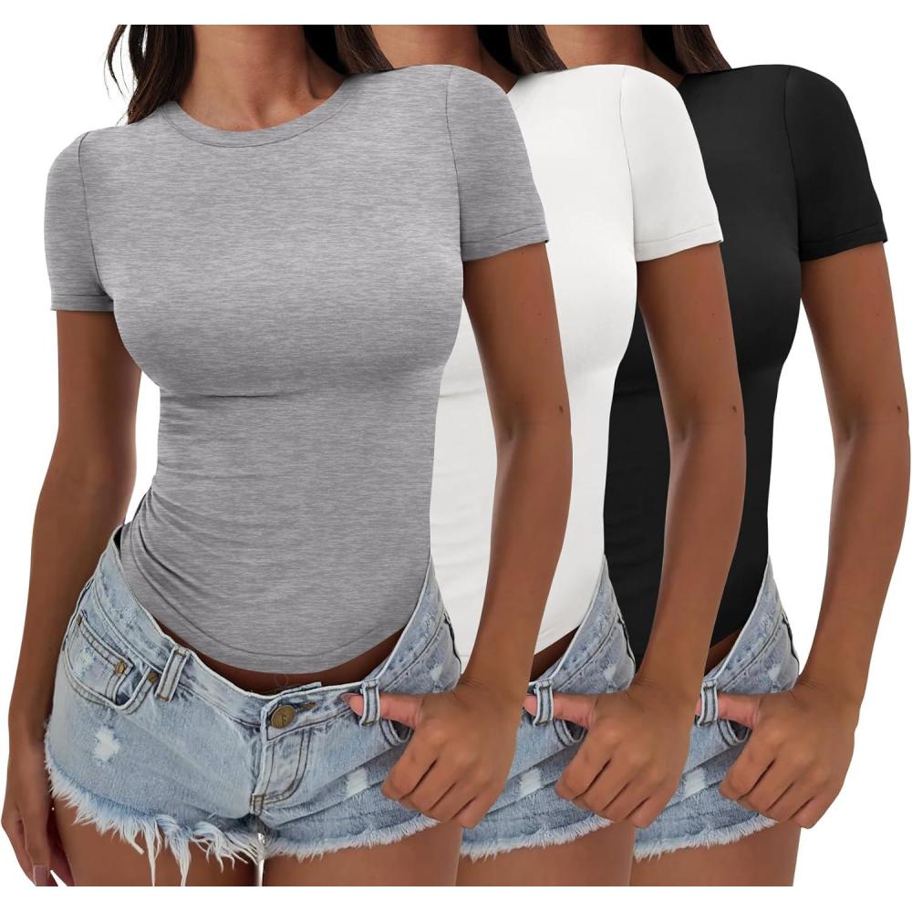 imageANRABESS Womens 3 Pack Short Sleeve Shirts 2025 Crop Tops Tight Fitted Basic Tees Workout T Shirts Y2k Clothes Summer OutfitBlackwhitelight Grey