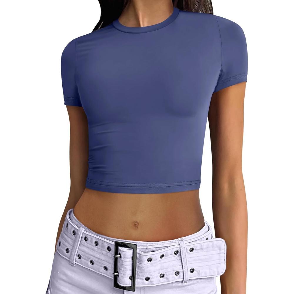 imageANRABESS Womens Basic Tee Summer Outfits Crewneck Short Sleeve Crop Tops Slim Fitted T Shirts Y2k 2025 Trendy ClothingNavy Blue