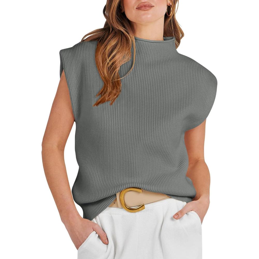 imageANRABESS Womens Mock Neck Sleeveless Sweater Vest Casual Cap Sleeve Knit Pullover Tank Tops 2025 Fall ClothesArmy Green