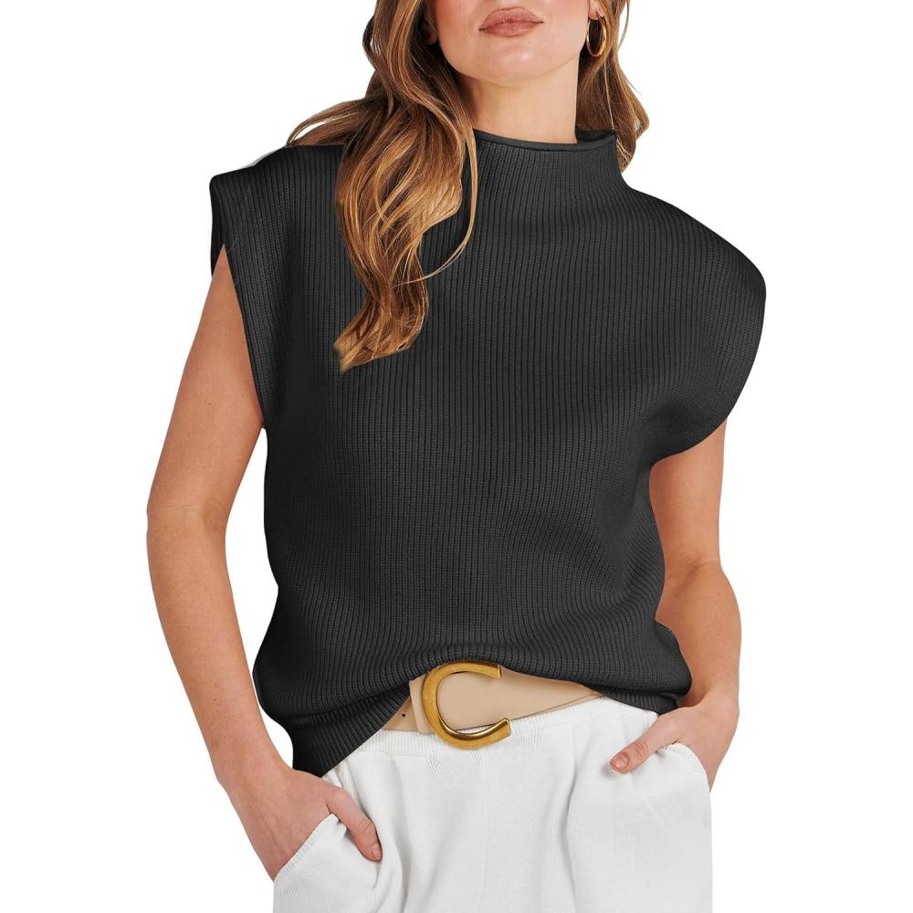 imageANRABESS Womens Mock Neck Sleeveless Sweater Vest Casual Cap Sleeve Knit Pullover Tank Tops 2025 Fall ClothesBlack