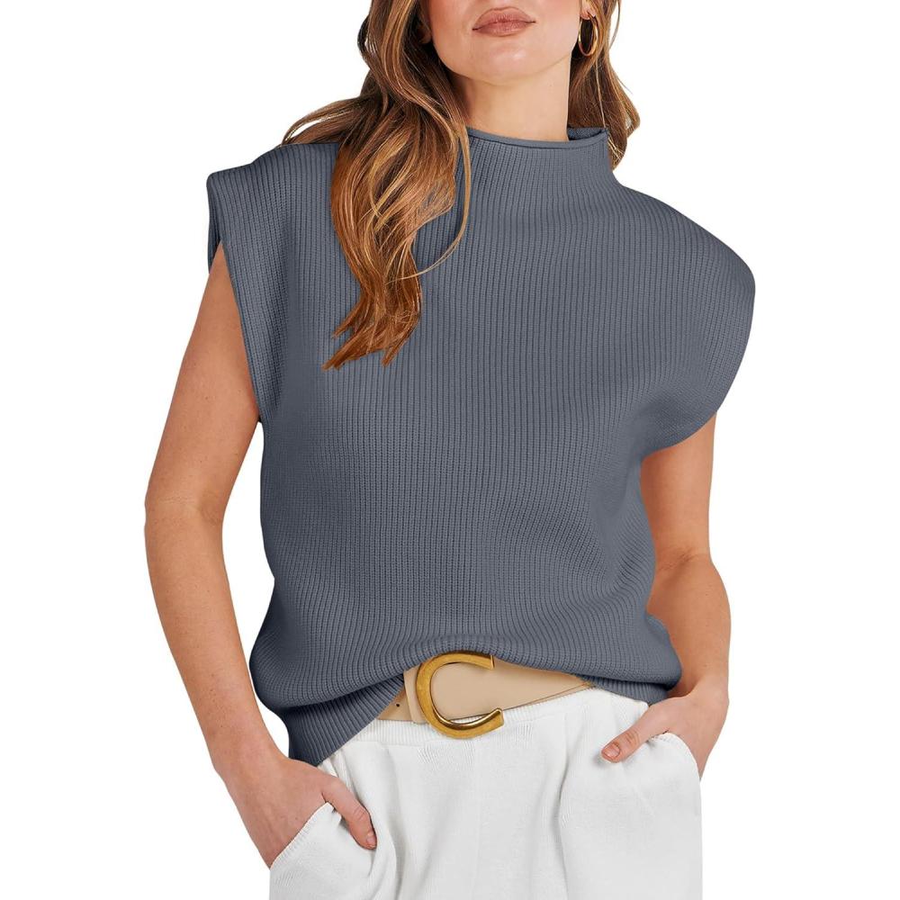 imageANRABESS Womens Mock Neck Sleeveless Sweater Vest Casual Cap Sleeve Knit Pullover Tank Tops 2025 Fall ClothesDeep Grey