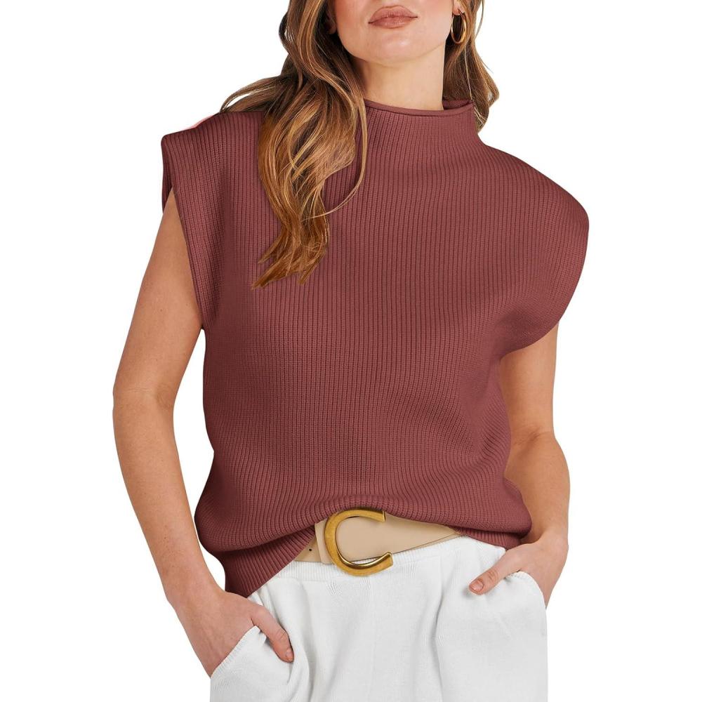 imageANRABESS Womens Mock Neck Sleeveless Sweater Vest Casual Cap Sleeve Knit Pullover Tank Tops 2025 Fall ClothesMaroon