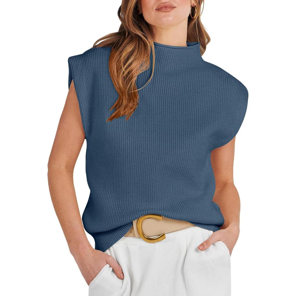 imageANRABESS Womens Mock Neck Sleeveless Sweater Vest Casual Cap Sleeve Knit Pullover Tank Tops 2025 Fall ClothesNavy Blue