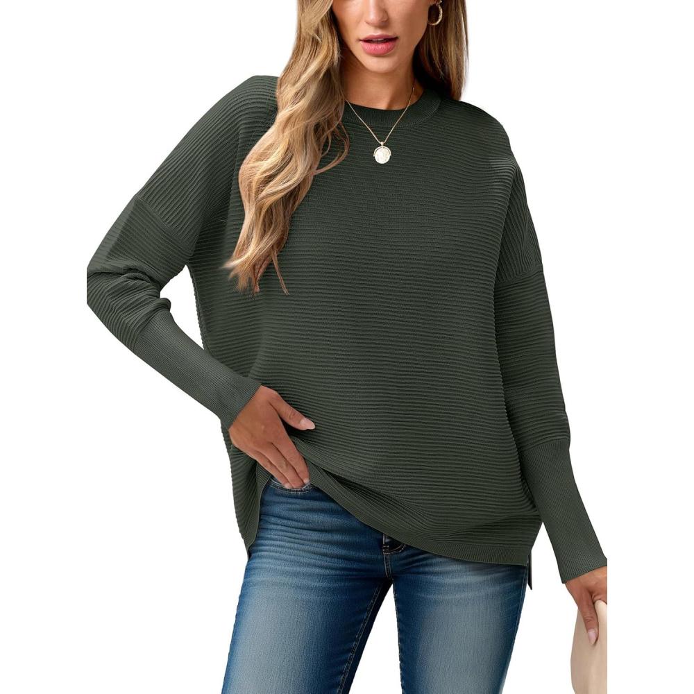 imageANRABESS Womens Oversized Batwing Long Sleeve Ribbed Knit Sweaters 2025 Fall OutfitsArmy Green