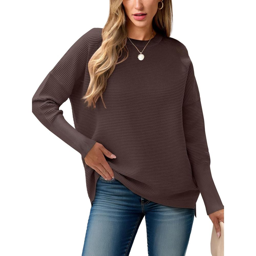 imageANRABESS Womens Oversized Batwing Long Sleeve Ribbed Knit Sweaters 2025 Fall OutfitsCoffee